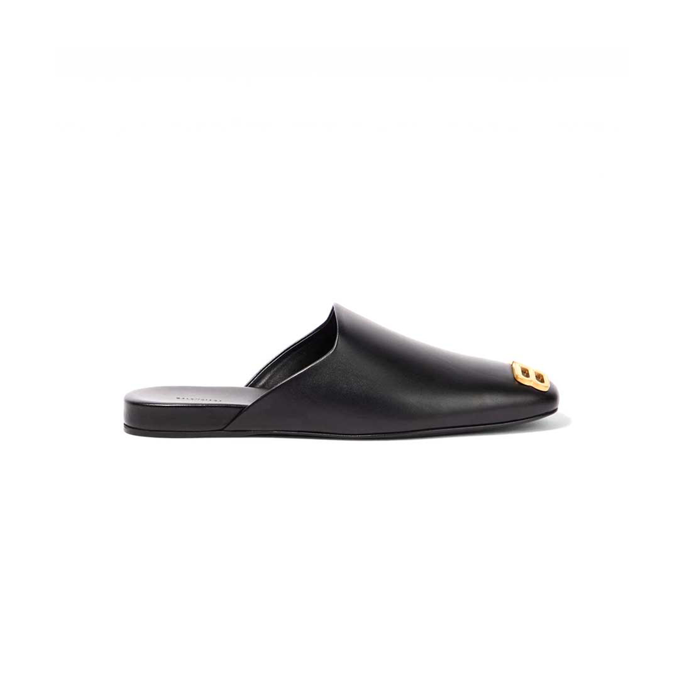 BALENCIAGA LEATHER COSY BB MULES BLACK 